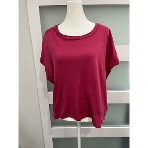 We The Free Berry Magenta Slub Knit Dolman Sleeve Raw Hem T Shirt Womens Large